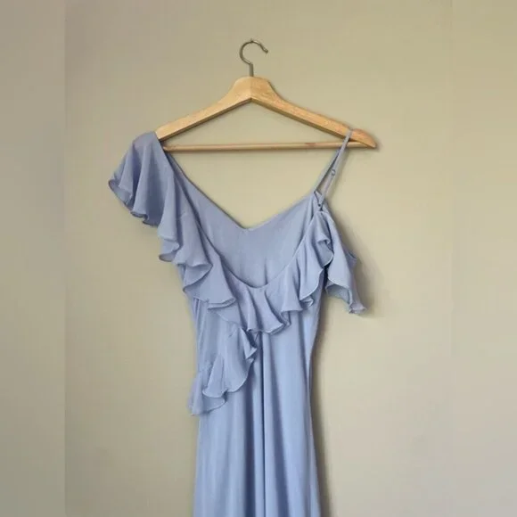 NEW Reformation Martine Midi Asymmetric Dress Ice Water Light Blue | size XS - Picture 9 of 13